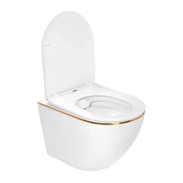 Set vas WC suspendat Rea Carlo alb - auriu cu capac softclose si bideu alb [4]