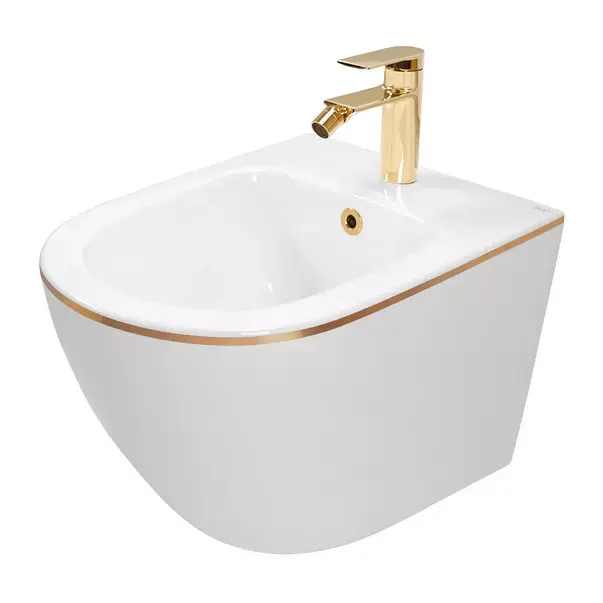 Set vas WC suspendat Rea Carlo alb - auriu cu capac softclose si bideu alb [3]