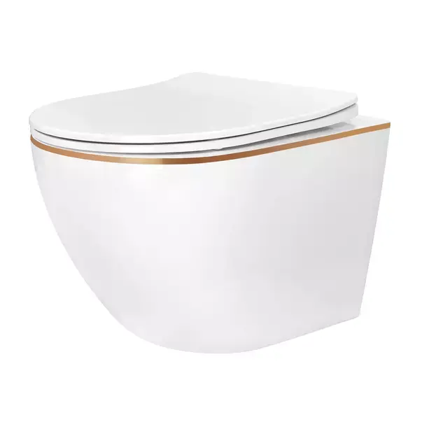 Set vas WC suspendat Rea Carlo alb - auriu cu capac softclose si bideu alb [2]