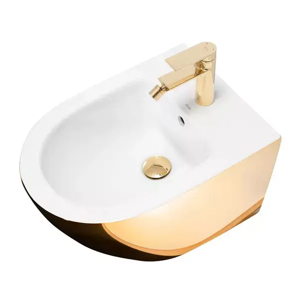 Set vas WC suspendat Rea Carlo auriu cu capac softclose alb si bideu alb [7]