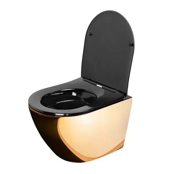 Set vas WC suspendat Rea Carlo Mini auriu cu capac softclose negru lucios [2]