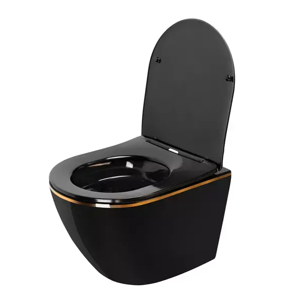 Set vas WC suspendat Rea Carlo Mini negru - auriu lucios cu capac softclose [2]
