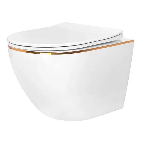 Set vas WC suspendat Rea Carlo rimless alb - auriu cu capac softclose [1]