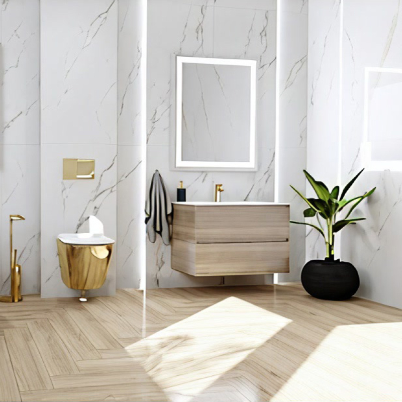Set WC suspendat Spectrum, Trendi Slim Gold White, rimless, cu capac, 36.5 x 49 cm, auriu-alb [4]