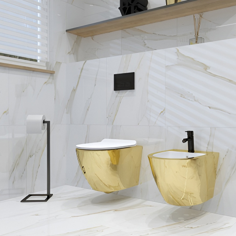 Set WC suspendat Spectrum, Trendi Slim Gold White, rimless, cu capac, 36.5 x 49 cm, auriu-alb [5]