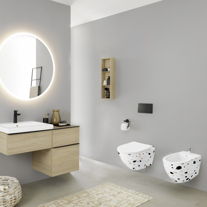 Set wc suspendat Spectrum, Trendi Stone, rimless cu capac inclus, 35.5 x 51.5 cm, alb mozaic [4]