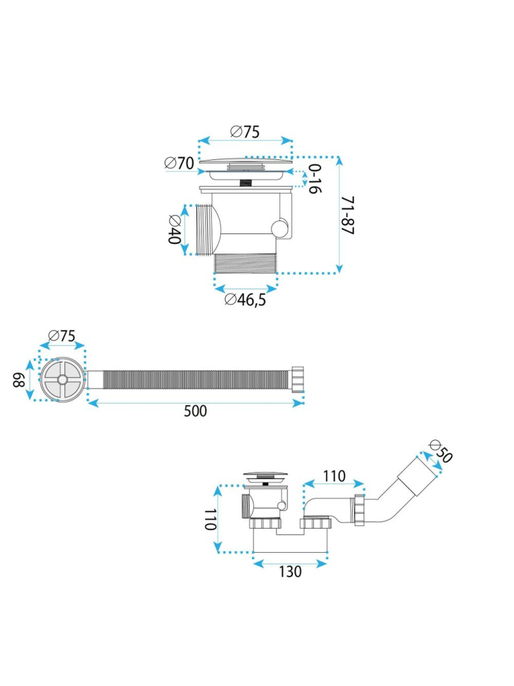 Sifon automat pentru cada Rea crom lucios cu preaplin PVC aluminiu 48mm [9]
