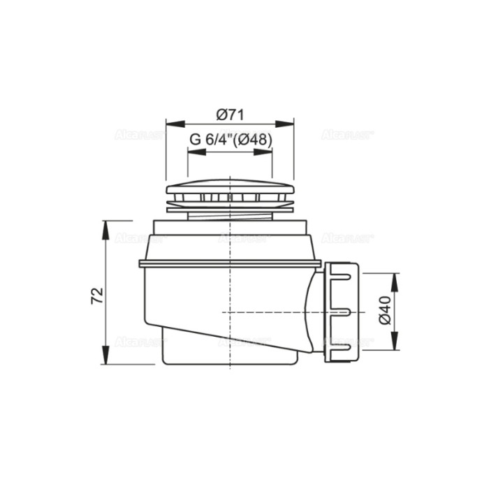 Sifon cadita Alcaplast, dus cu inaltime mare, 72 mm, alb [2]