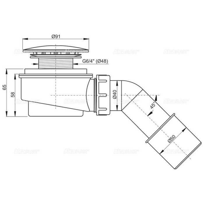 Sifon cadita dus, Alcadrain, cu cot de evacuare, 60 mm, crom [2]