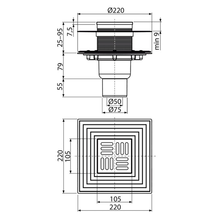 Sifon de pardoseala, Alcadrain, cu iesire verticala, pentru interior si exterior [2]