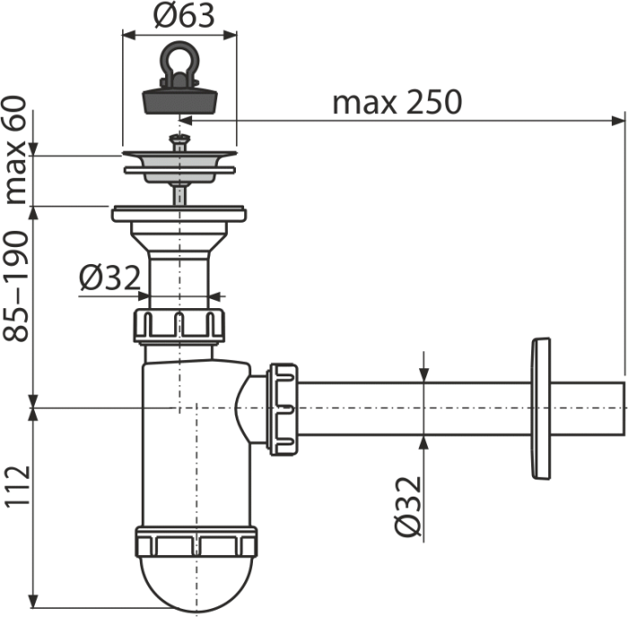 Sifon lavoar dn 32 cu sita din otel inoxidabil dn 63 - a410 [2]