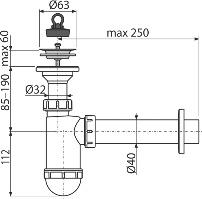 Sifon lavoar dn 40 cu sita din otel inoxidabil dn 63 - a41 [3]