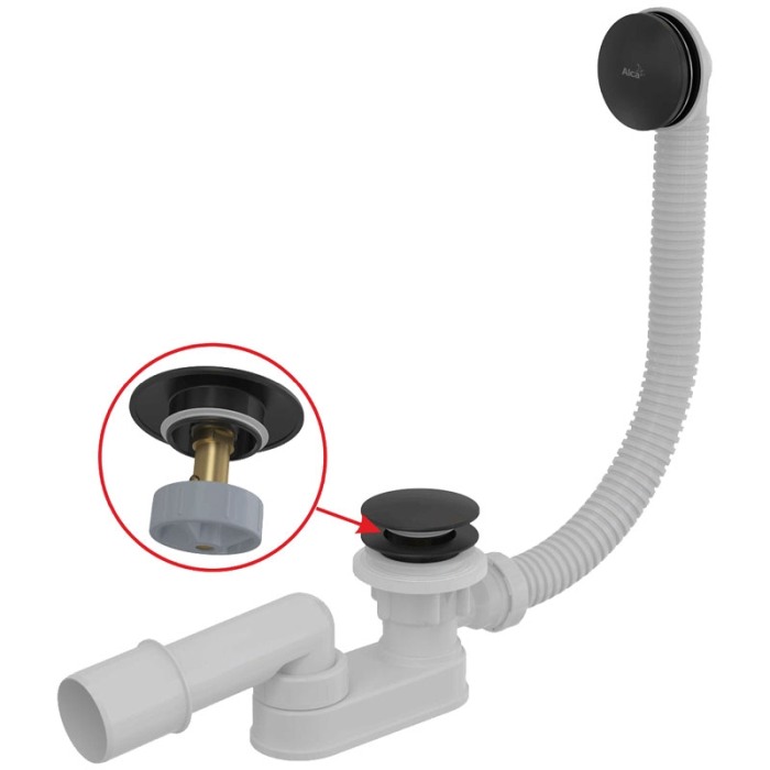 Sifon pentru cada, Alcadrain, ventil cu click-clack, negru mat [1]
