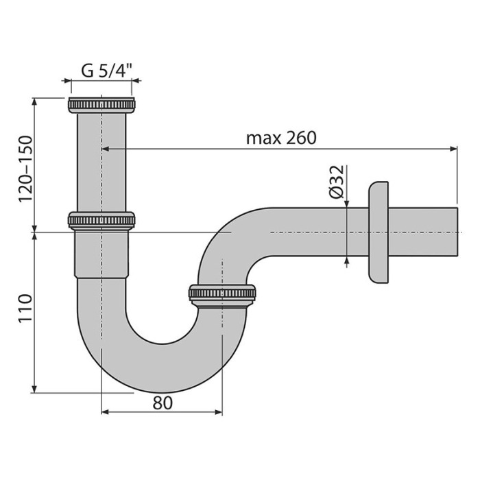 Sifon pentru lavoar, AlcaPlast, cu piulita 5/4", DN32, crom [2]