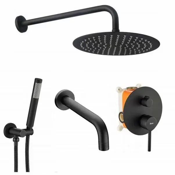 Sistem de dus cu pipa cada si baterie monocomanda Rea Lungo negru mat [1]