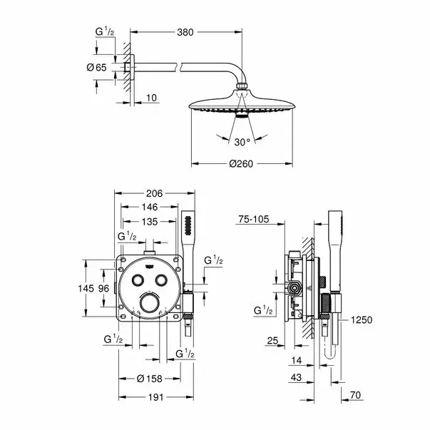 Sistem de dus cu termostat Grohe Grohtherm SmartControl palarie dus Euphoria 260 [2]