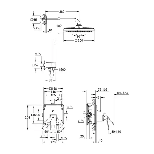 Sistem de dus incastrat Grohe Eurocube New Tempesta 250 crom lucios [2]