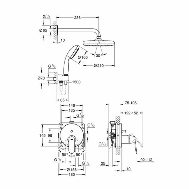 Sistem de dus incastrat Grohe Tempesta Eurosmart Cosmopolitan 210 crom [2]