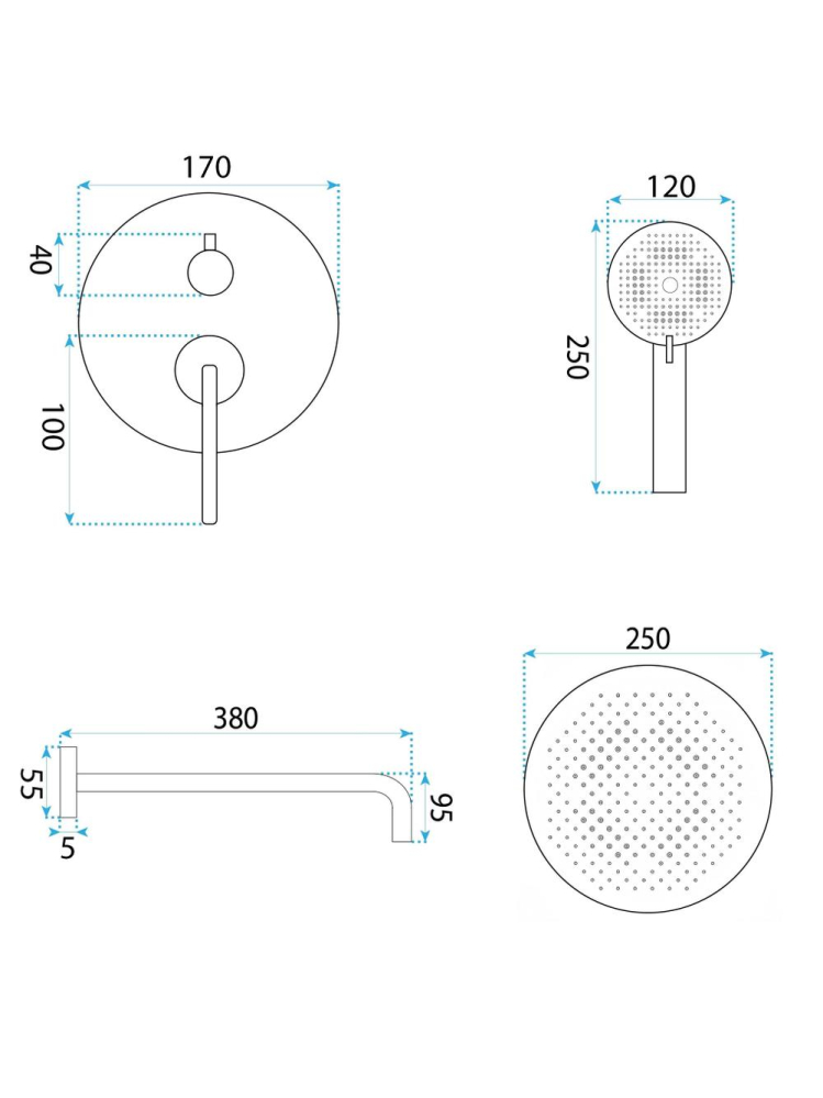 Set de dus incastrat Rea Grace cupru periat PVD cu sistem BOX si Anti-Calc [11]