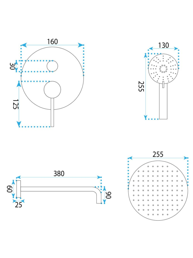 Sistem de dus incastrat Rea Lungo Stripe auriu periat  [9]