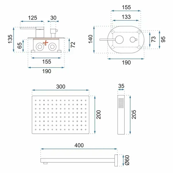 Sistem de dus incastrat Rea Oval negru mat [2]