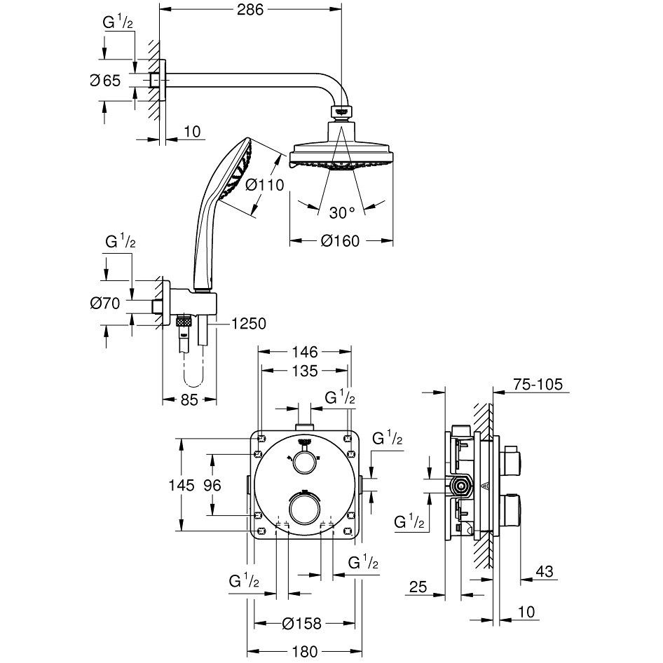 Sistem dus incastrat cu termostat Grohe Grohtherm Cosmopolitan 160, baterie rotunda [3]