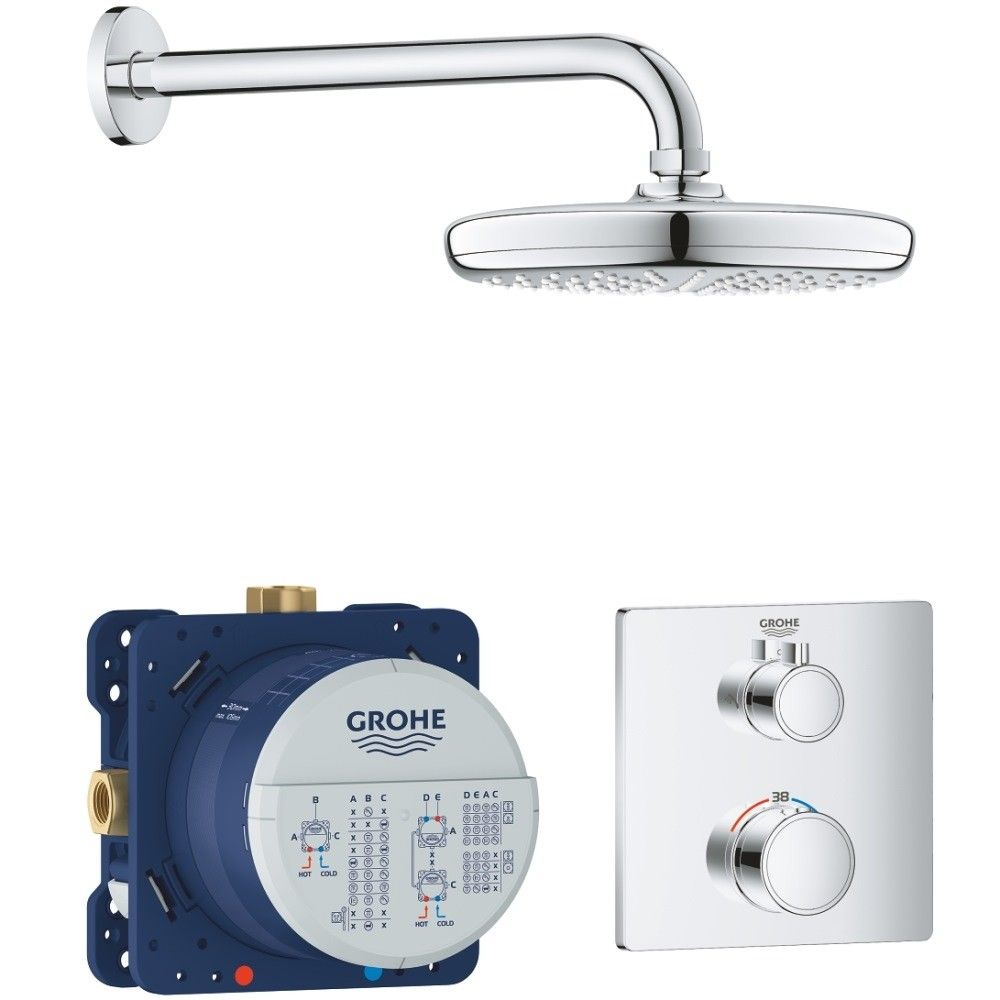 Sistem dus incastrat cu termostat Grohe Grohtherm Perfect Tempesta 210, fara para dus de mana, baterie patrata [1]
