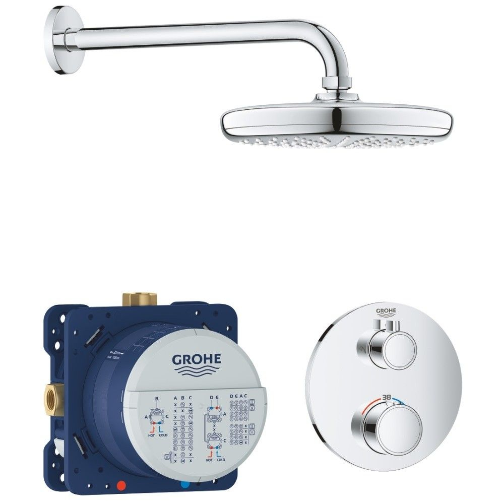 Sistem dus incastrat cu termostat Grohe Grohtherm Perfect Tempesta 210, fara para dus de mana, baterie rotunda [1]
