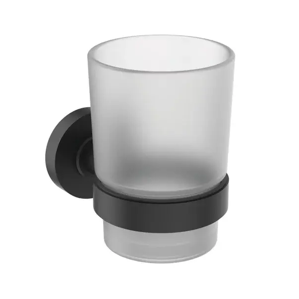 Suport periute de dinti Ideal Standard IOM negru mat cu pahar sticla mata [1]