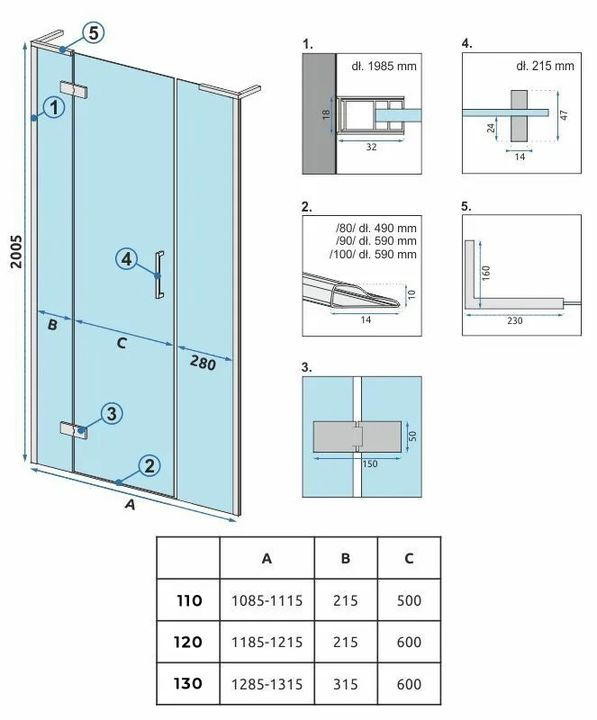 Ușă de duș Rea Hugo 130 Black [8]