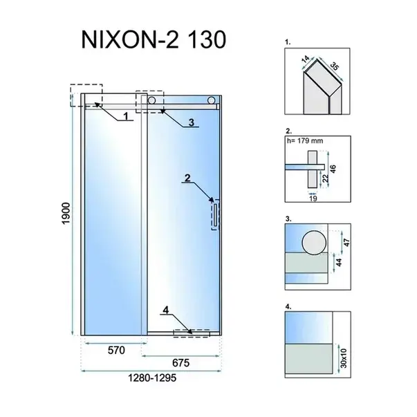 Usa de nisa culisanta Rea Nixon-2 130 cm sticla 8 mm crom dreapta [2]