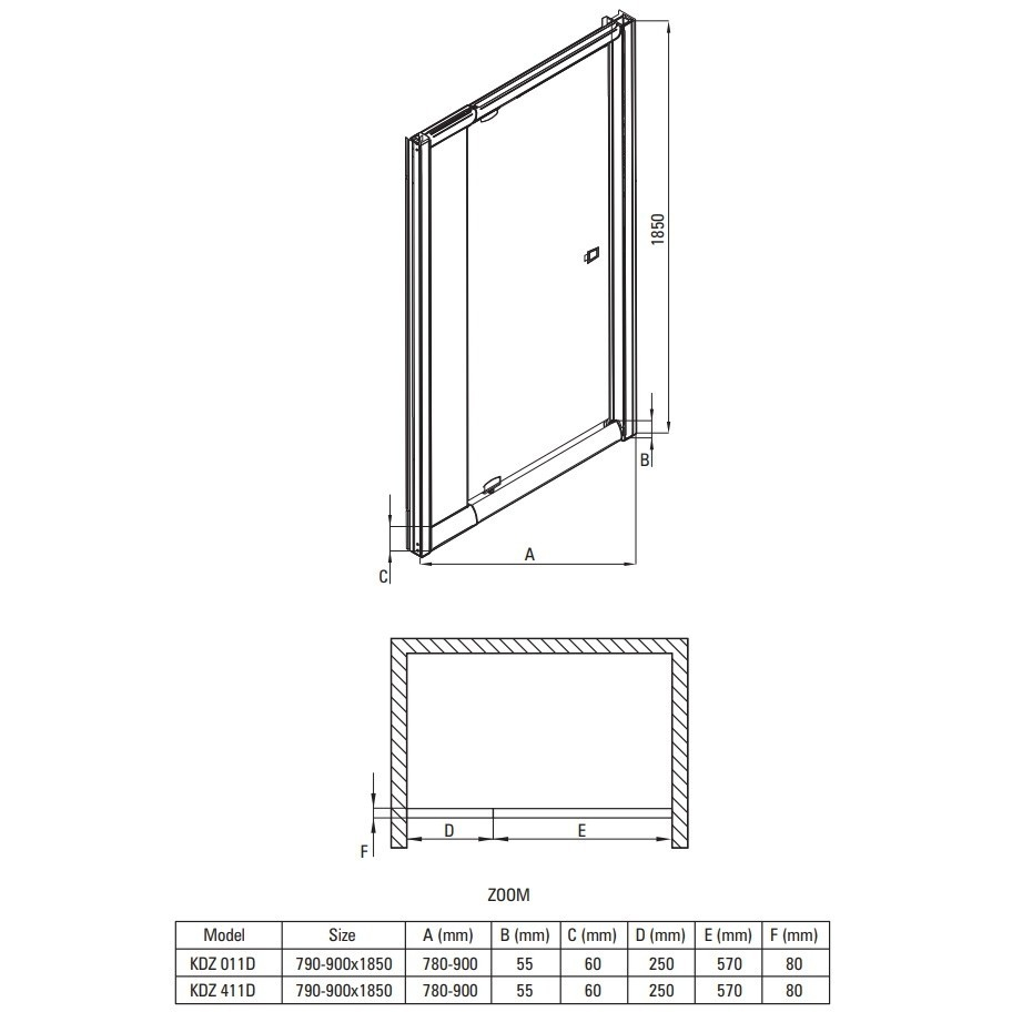 Usa dus batanta Deante Zoom 90xH185 cm, montaj in nisa, profil crom, geam gri [3]