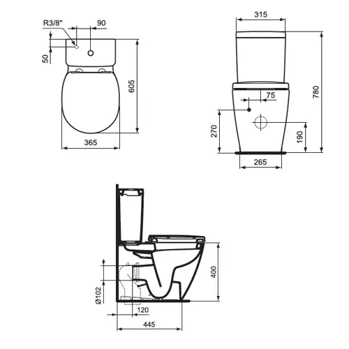 Vas WC 36x60 cm pe pardoseala Ideal Standard Connect Space, E119601 [2]