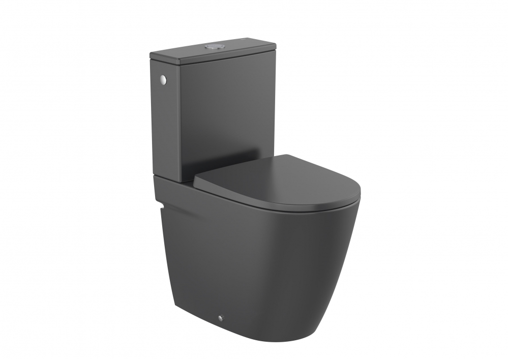 Vas WC pe pardoseala complet Roca Ona Rimless 37x60 cm evacuare orizontala sau verticala lipit de perete negru mat [1]