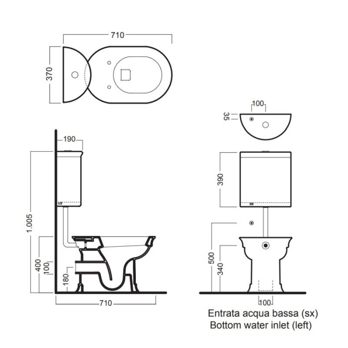 Vas WC stativ Hatria, Dolcevita, cu iesire orizontala, alb [2]