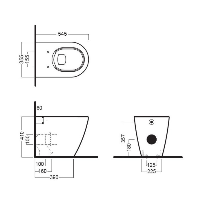 Vas WC stativ, Hatria, Fusion, back to wall, cu functie de bideu, 35,5 x 54 cm, alb [2]