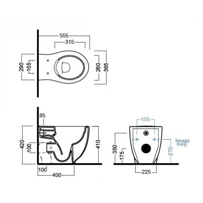 Vas WC stativ, Hatria, Le Fiabe, back-to-wall, pure rim, 36,5 cm, alb [2]