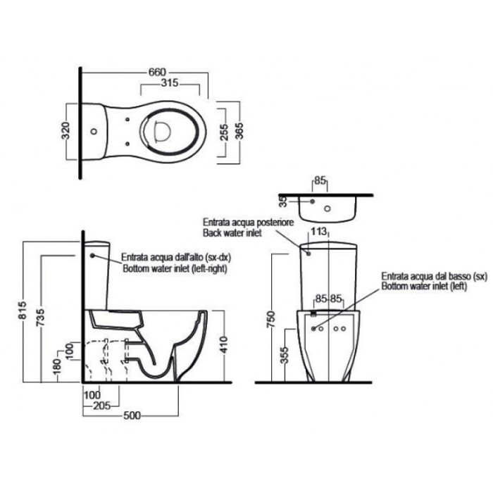 Vas WC stativ, Hatria, Le Fiabe, back-to-wall, pure rim, alb [2]