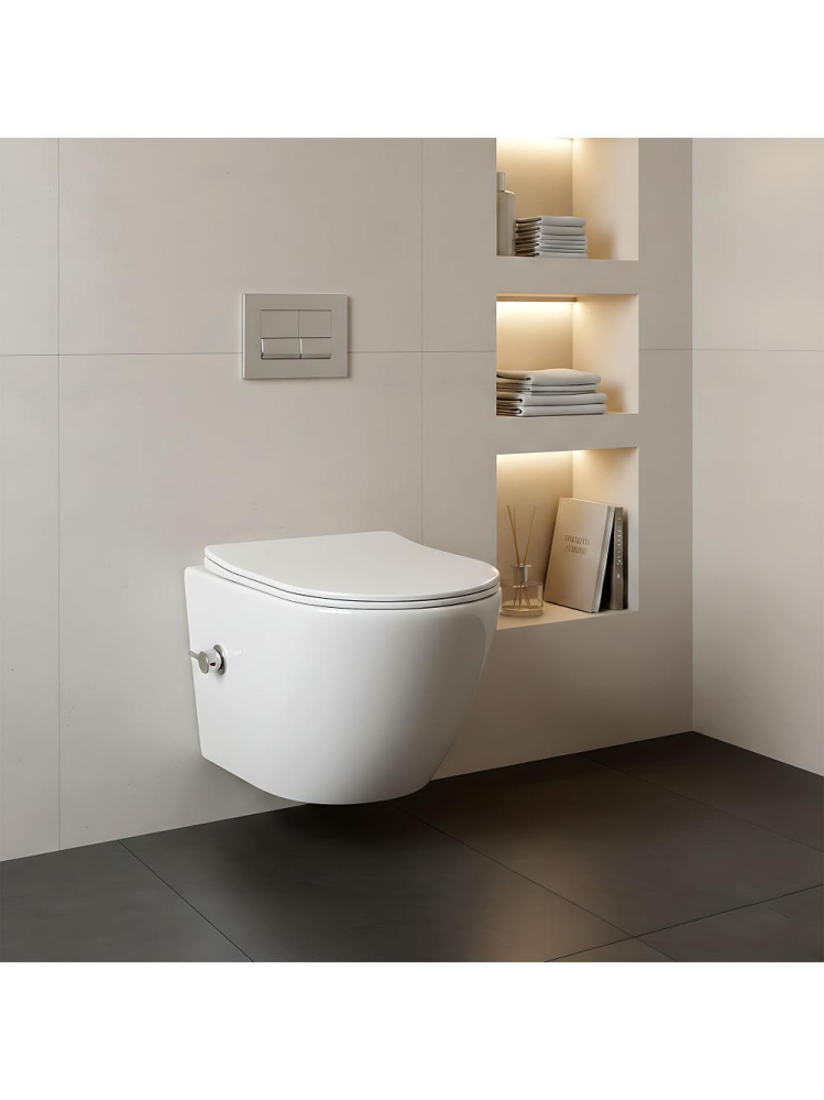 Vas WC suspendabil REA Carlo Lux Rimless cu funcție bideu alb [3]