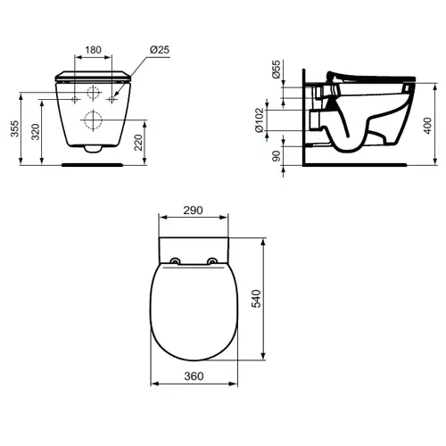 Vas WC suspendat 36 x 54 cm, fixare ascunsa Ideal Standard Connect, E771801 [3]