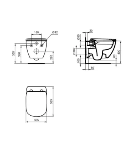 Vas WC suspendat 53 x 36 cm RimLS+ Ideal Standard Tesi, T493201 [5]