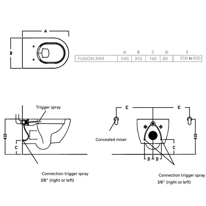 Vas WC suspendat, Hatria, Fusion, cu functie de bideu, 35,5 x 54 cm, alb [2]