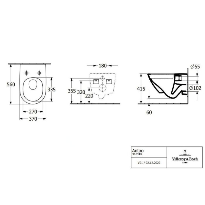 Vas WC suspendat, Villeroy & Boch, Antao, Rimeless, TwistFlush, fara capac, alb [2]