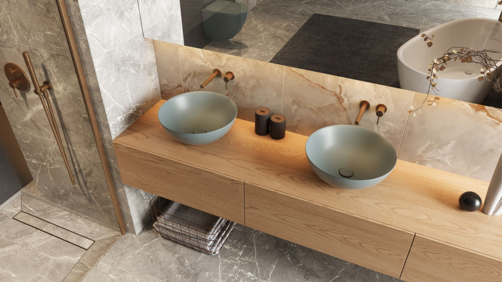 Dop clic-clac lavoar/bideu Excellent corp auriu periat capac ceramică mint blue mat [3]