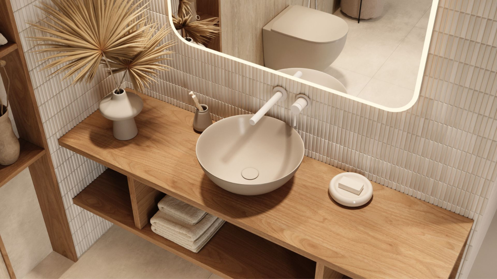Dop clic-clac lavoar/bideu Excellent corp cupru periat capac ceramică cappuccino mat [3]