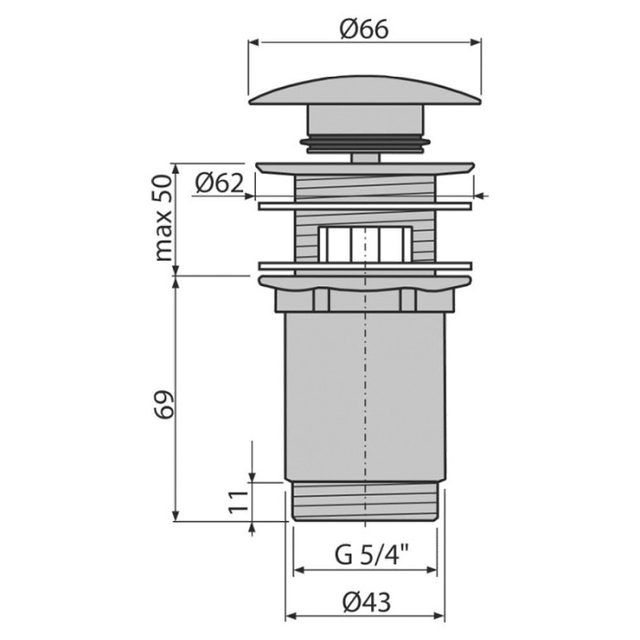 Ventil pentru lavoar cu preaplin, AlcaPlast, cu click-clack si dop mare, bronz antic [2]