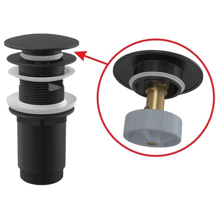 Ventil pentru lavoar cu preaplin, AlcaPlast, cu click-clack si dop mare, negru-mat [3]