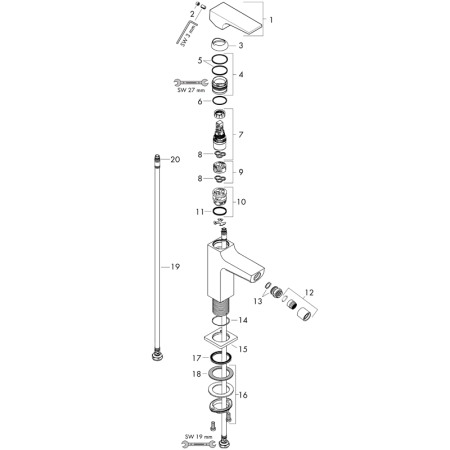Baterie bideu cu ventil click-clack, Hansgrohe, Metropol, crom [3]