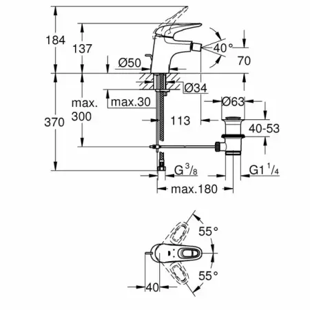 Baterie bideu Grohe Eurostyle New monocomanda crom lucios [1]