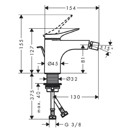 Baterie bideu, Hansgrohe, Vivenis, cu ventil, negru mat [1]